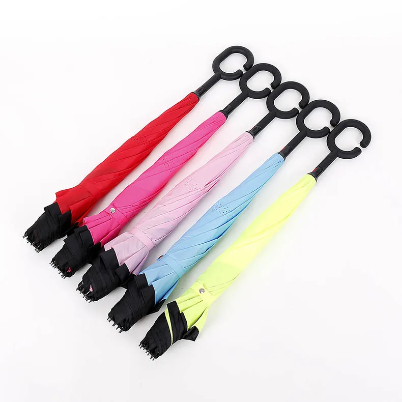 

Car Necessary Windproof Reverse Folding Double Layer Inverted Umbrella Self Stand Rain Protection Distinctive C-Hook Hands-free