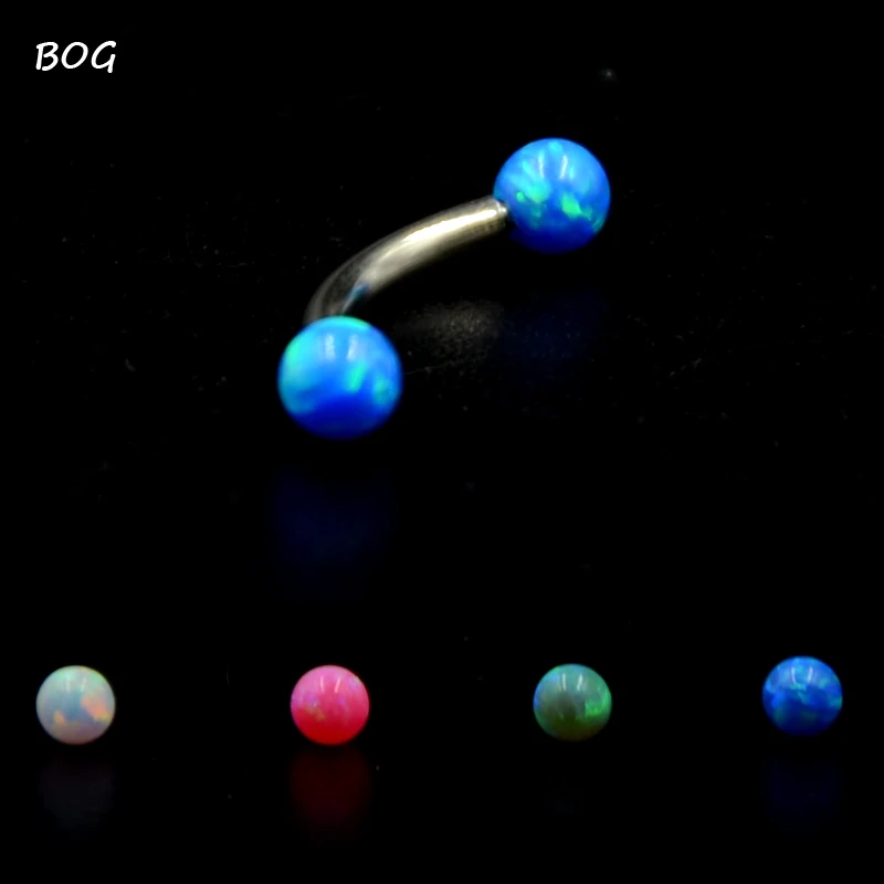 

1 Pc Surgical Steel Curved Barbell Opal Stone Eyebrow Ring Ear Anti Tragus Helix Rook Bridge Web Piercing Lip Stud Body Jewelry