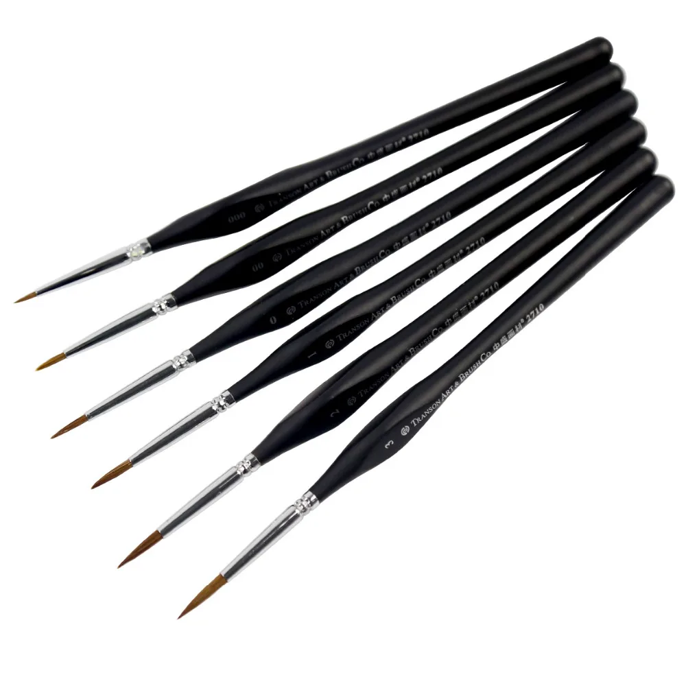 Transon Weasel Hair Detail Paint Brush Set 6 Sizes with Triangular Handle Great for Detailing 