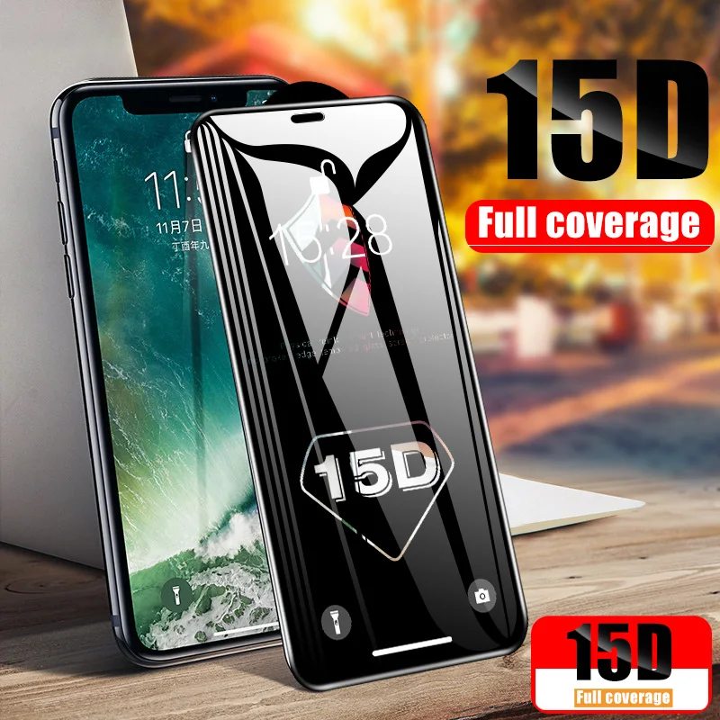 15D full cover tempered glass for iPhone 6 6S 7 8 plus XS MAX protective glass Case for iPhone X XS XR 6 6s 7 8 plus glass Film