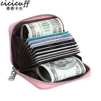 

CICICUFF Wholesale Zipper Card Holder Women Genuine Leather Cardholder Bags Organ Credit Card Package Wallet for Credit Cards