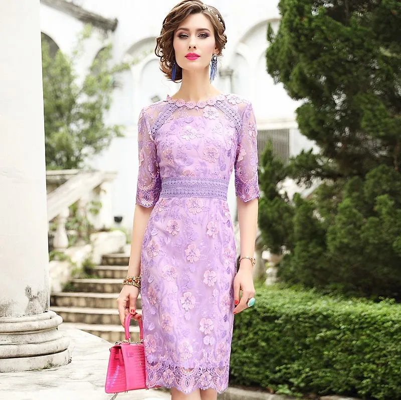 

Runway Designer Celebrities dress 2019 new office ladies Pencil Flower Women Plus Size Vintage Package hip Lace summer dresses