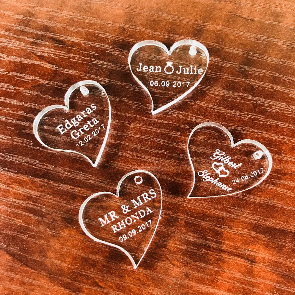 50 pieces Personalized Engraved Baby Baptism Love Heart Decor ,Customized  Wedding Table Decoration Favors Souvenirs Tag