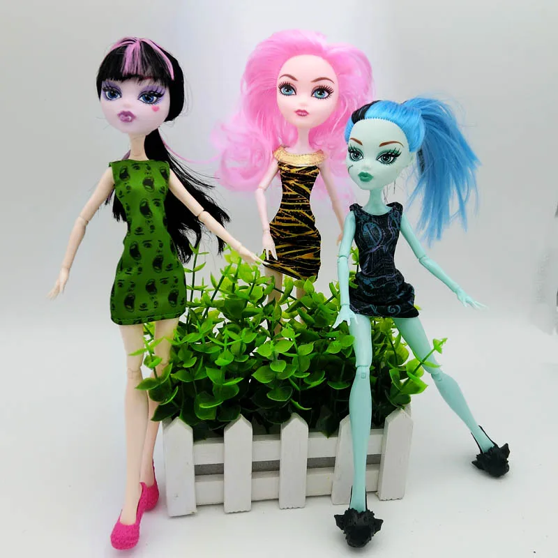 3 шт./лот, модная одежда для кукол Monster High, вечерние платья, летние короткие платья, цельнокроеные платья для куклы Monster High