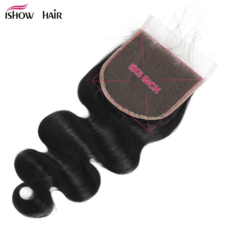 Ishow 5*5 кружева закрытия свободной части бразильского объемная волна закрытия шнурка с ребенком волосы не человеческих волос заказ с сеткой