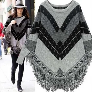 

Style Europe style office lady o-neck casual woman knit sweater long sleeve elegant cloak tassel geometric female sweater
