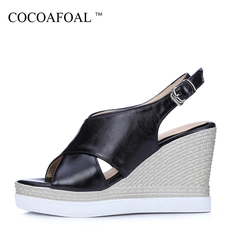 

COCOAFOAL Women White Wedges Sandals Plus Size 32 - 42 Casual High Heels Sandals Sexy Platform Peep Toe Summer Black Pumps 2018
