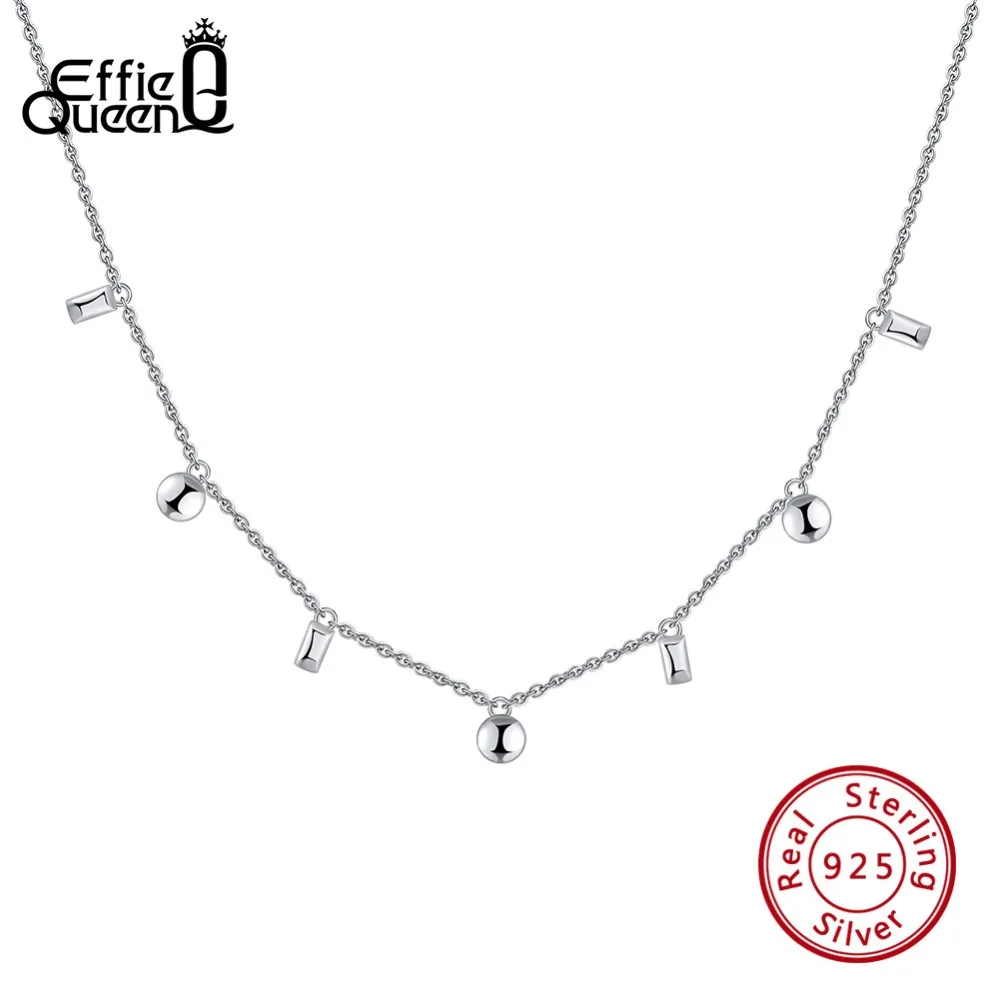 

Effie Queen Real 925 Sterling Silver Choker Necklaces For Women Round Square Shape 41cm Length Pendants Necklace Jewelry BN122