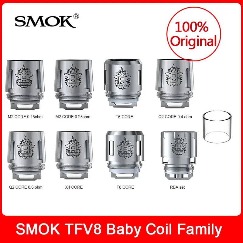 Original SMOK TFV8 Baby Coil Family Q2/T8/X4 /T6/M2/RBA Coils for TFV8 (Big) Baby/ V12 Baby Prince Tank Electronic Cigarette