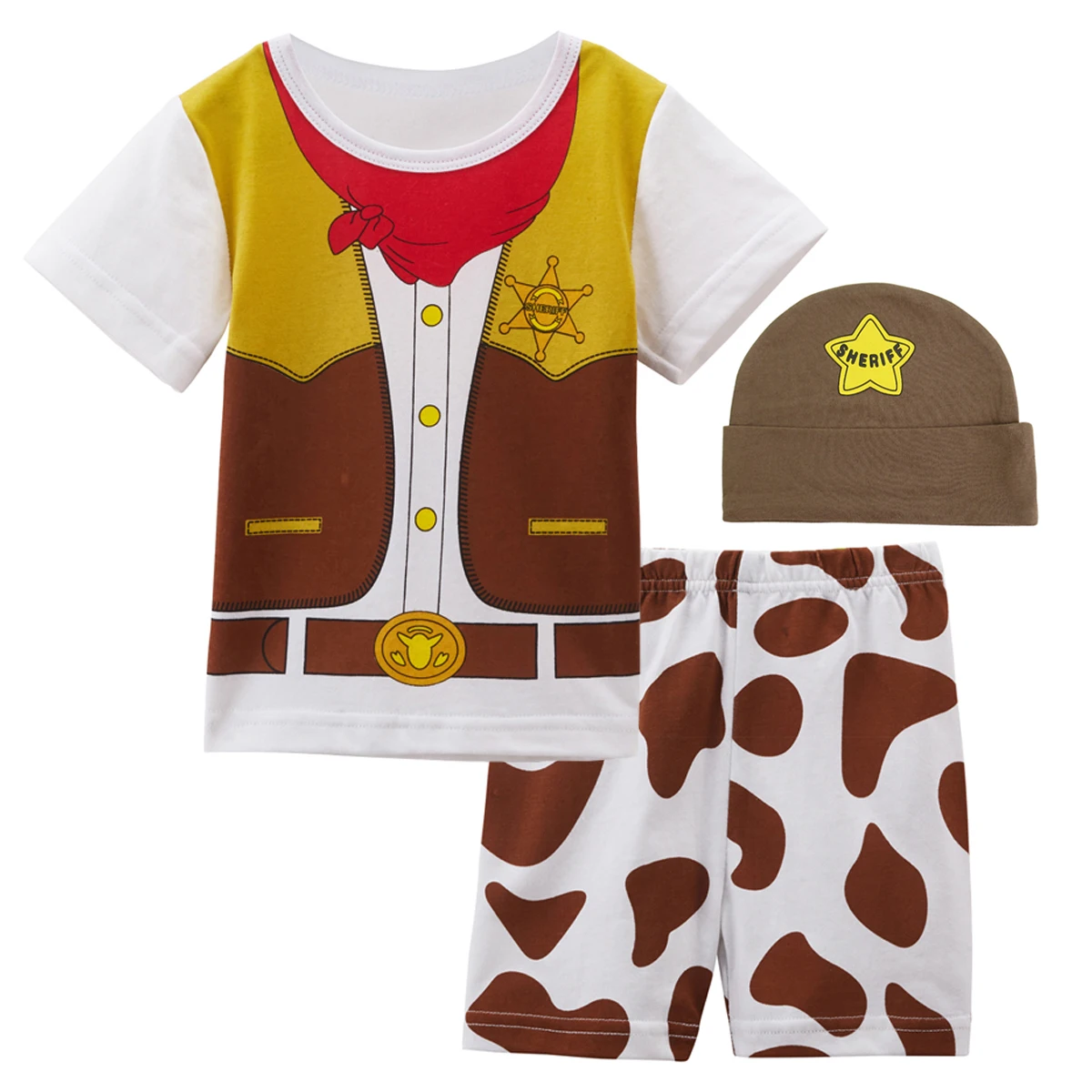 Комплект из 3 предметов, костюм с короткими рукавами для маленьких мальчиков Костюм Пилота для малышей, топы и штаны праздничная одежда с шапочкой для костюмированной вечеринки в ковбойском и пиратском стиле - Цвет: Cowboy with Hat