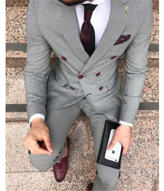 

Handsome Custom Made Double Breasted Men Wedding Suits Male Slim Fit 2 PCs Jacket+Pants For Wedding Groom Prom Party Tuxedos