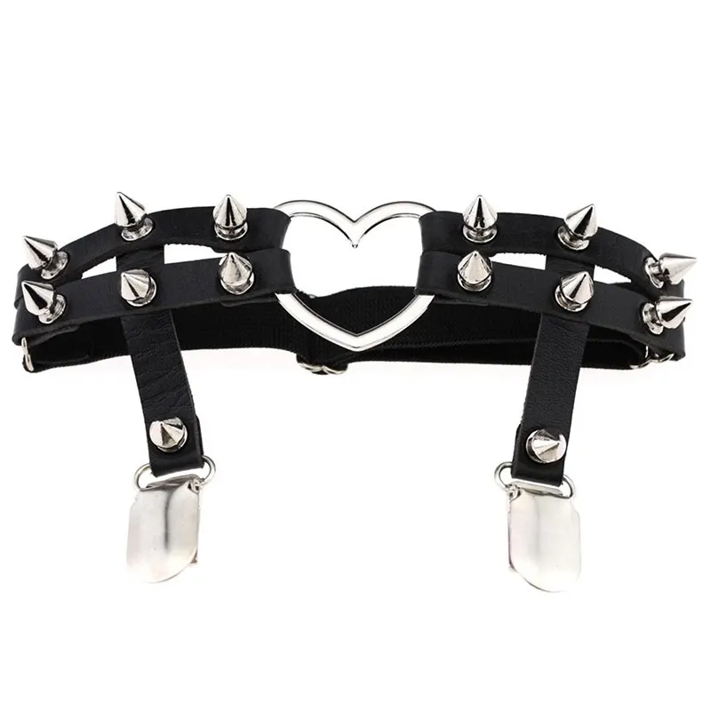 

Women Rock Pub Garter Belt Rivets Harness Leg Ring Heart Garters Adjustable Suspender Belt Punk Strumpfband Gothic Suspenders