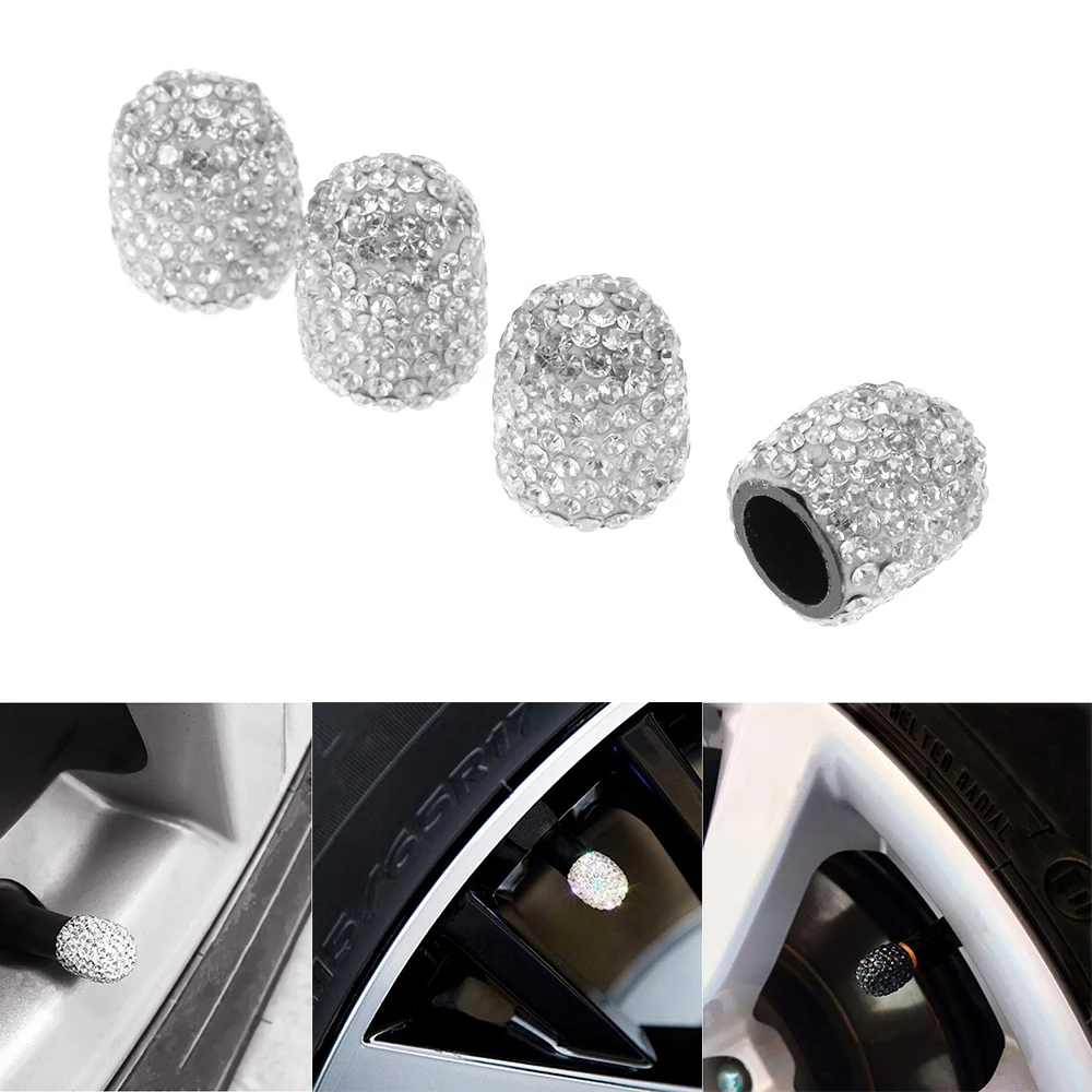 

4 Pcs/Set Car Charms Crystal Car Tire Valve Caps Diamond Shining Accessories For Women Bling Car Charms Accessories