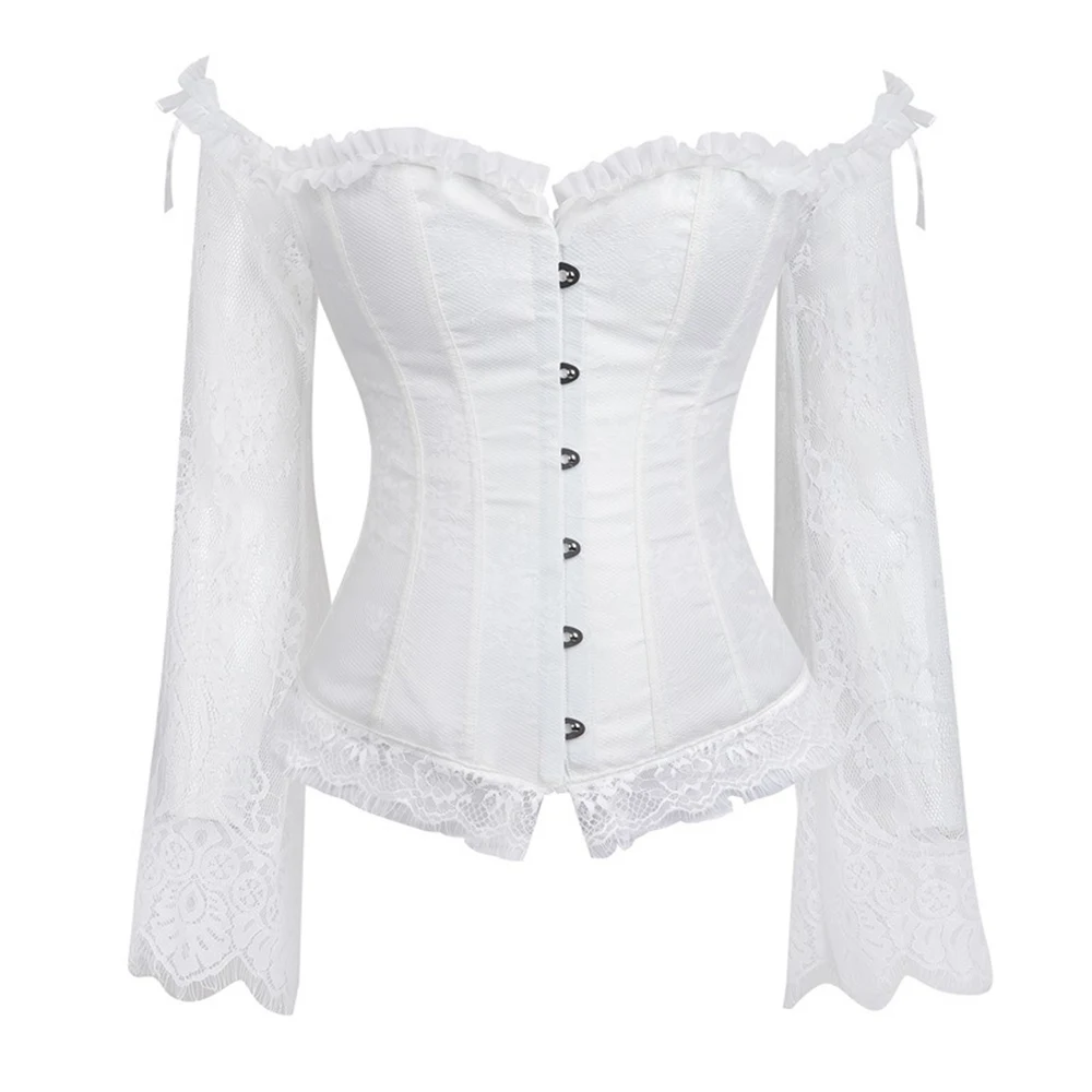 Corset Tops for Women with Lace Sleeve Vintage Style Victorian Retro Black White Steam Punk Burlesque Corset and Bustiers Corset Tops for Women with Lace Sleeve Vintage Style Victorian Retro Black White Steam Punk Burlesque Corset and Bustiers