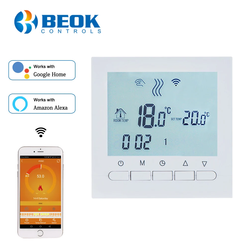 Beok 3A Termostato Wifi Programable Digital de Calefacci/ón por Calderas de Gas,con Pantalla LCD Controlador de Temperatura de Luz de Fondo Negro