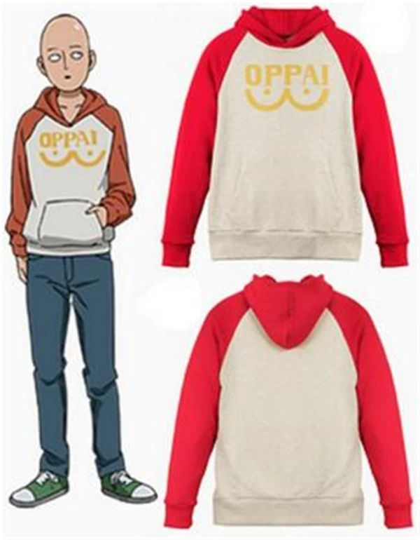One Punch Man Hero Saitama Oppai Cosplay Costume Hooded Sweater Hoodie Jacket