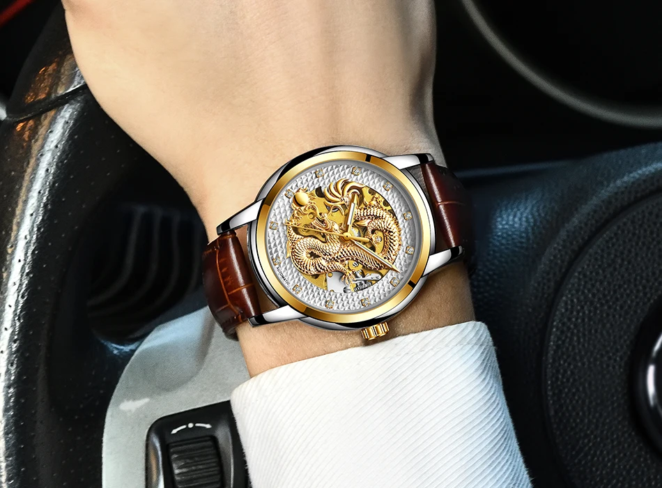 LIGE мужские s часы Топ люксовый бренд часы из нержавеющей стали водонепроницаемые автоматические механические мужские часы с драконом мужские Relogio Masculino+ коробка