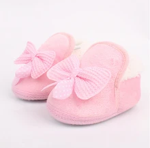 Cute Bowknot Winter Warm Baby Shoes Soft Bottom Non slip Toddler shoes First walkers