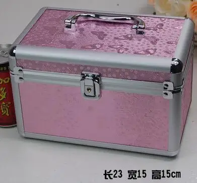 Профессиональный большой емкости алюминиевый сплав косметическая коробка портативный двойной открытый многослойный косметический ящик многофункциональный ящик для инструментов - Цвет: 23cm