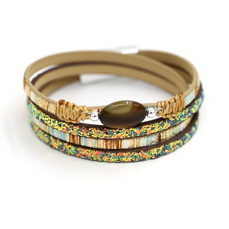 Модные женские каменные браслеты сверкающие блестки Многослойный кожаный браслет женский подарок ювелирные изделия Прямая поставка