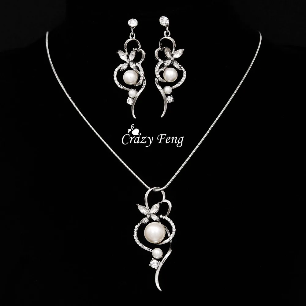 Комплект ювелирных изделий из искусственного жемчуга, свадебные аксессуары с австрийским кристаллом, Золотое серебряное Плиссированное ожерелье, серьги, набор украшений для женщин