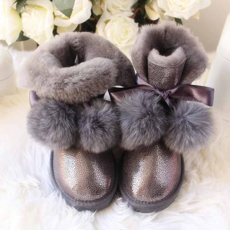 

New Top Fashion 100% Natural Fur Snow Boots for Women Genuine Sheepskin Leather Lady Winter Boots Real Warm Wool Women Boots