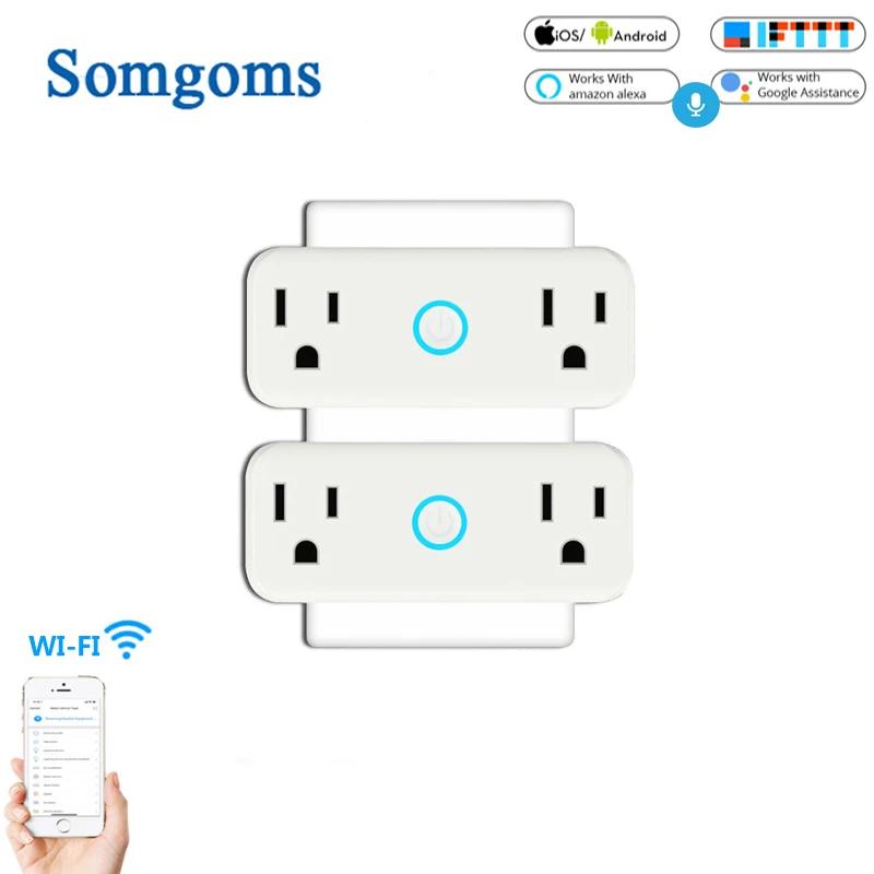 

Mini WiFi Smart Socket US Standard Dual Outlet Wall Switch Plug Work with Amazon Alexa Google Home Voice Control Socket