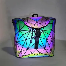 New Women Luminous Backpacks Female Fashion Girl Backpack Geometry Package Folding Bags School Bags Big Small kisumater matt color backpacks women bag geometry sequins folding luminous baobao backpack student s school bag free shipping
