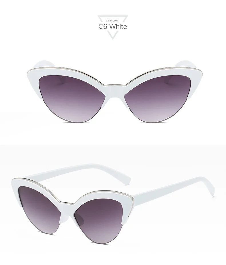 Калейдоскоп очки Для женщин кошачий глаз солнцезащитные очки полукадра прозрачный Цвет солнцезащитные очки Женский Синий кошачий глаз очки UV400