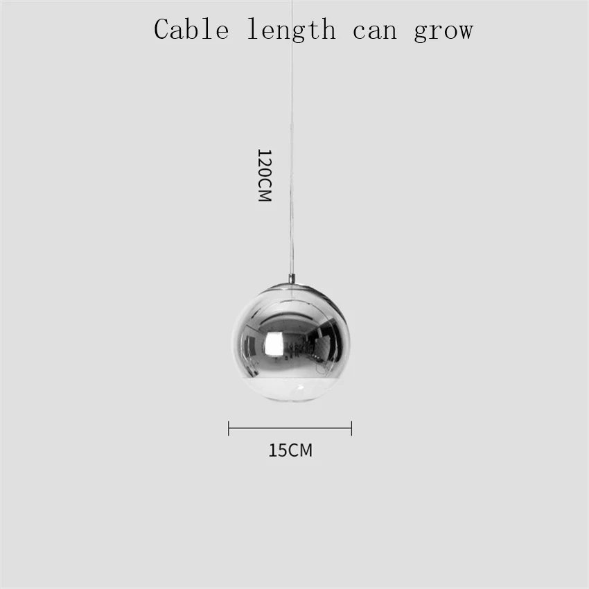 Silver 15CM Скандинавский Золотой Серебряный стеклянный шар Лофт светодиодный подвесной светильник для ресторана бара промышленное освещение подвесной светильник Кухонные светильники - Цвет корпуса: Silver 15CM