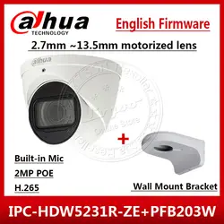 Dahua IPC-HDW5231R-ZE 2MP WDR камера видеонаблюдения IR 2,7 мм-13,5 мм моторизованные Mic сети Камера IPC-HDW5831R-ZE и настенный кронштейн PFB203W