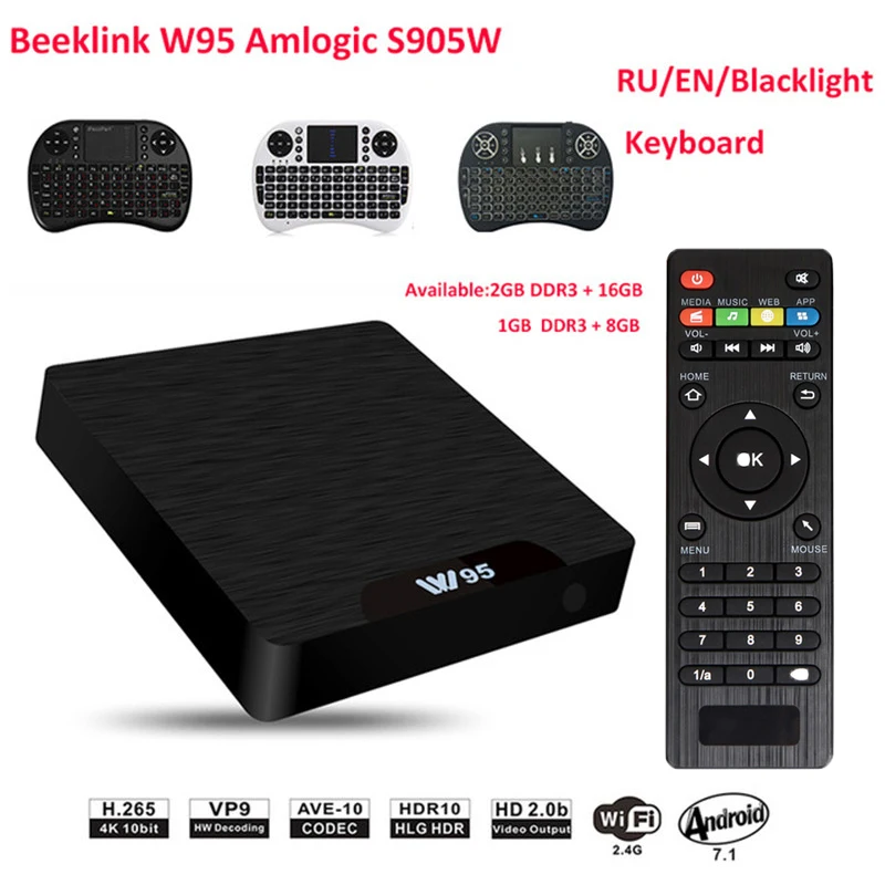 W95 S905W smart TV Box Android 7.1 2.4G WiFi Quad Core tv box 4K media