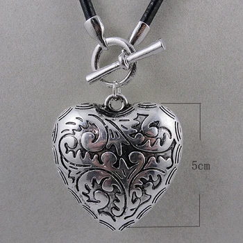 

Unique Pearls jewellery Store Big Size Silver Heart With Black Leather Rope Necklace,Charming Girl Gift Birthday Party Jewelry