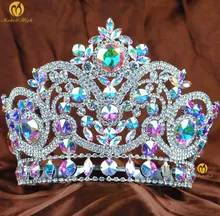 Gorgeous 15.5cm Height AB Crystal Women Tiara Brides Diadem Flower Beauty Pageant Crown Wedding Bridal Prom Party Hair Jewelry wedding bridal tiara crown clear zircon crystal rhinestones women brides diadem pageant party