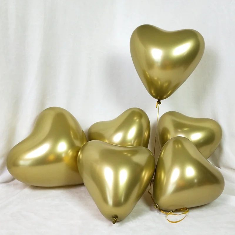 10 шт сердце из блестящего металла латексные шары толстый хром воздушный шар цвета металлик надувные воздушные шары День Святого Валентина вечерние украшения - Цвет: Gold