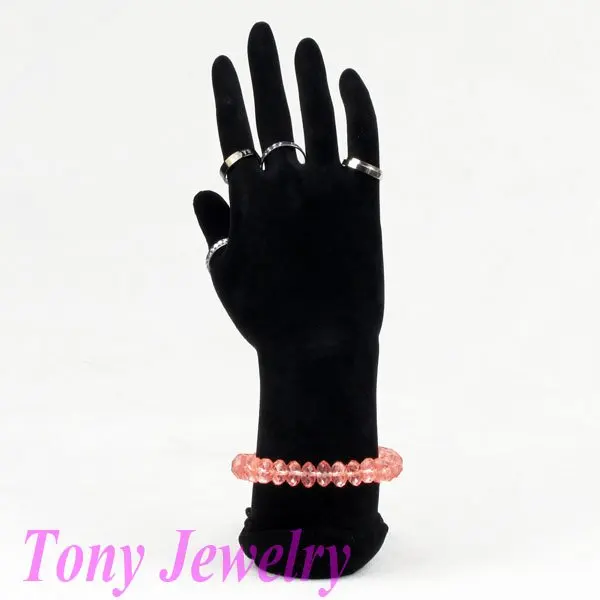 

TONVIC Wholesale 1Pc Black Velvet Covered Hand Form For Ring Bracelet Bangle Necklace Jewellery Set Display Stand Holder