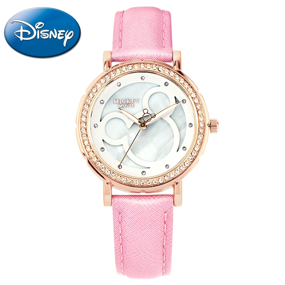 

Mickey Mouse Girl Love Minnie Pattern Luxury Rhinestone Beautiful Stone Pretty Student Fashion Casual Quartz Watch Disney 11002