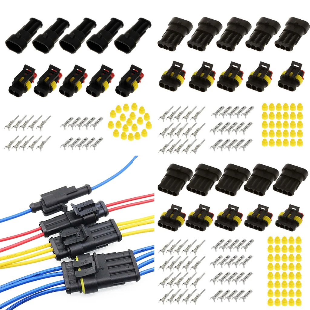15 Sets IP68 Waterproof Connector 2/3/4 Pins Way Sealed Electrical Wire Plug Set For Auto Car Motorbikes Accessories