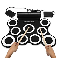 Электронный складной барабан комплект Портативный 9 Pad ручной рулон цифровой барабан комплект со встроенным метроном барабана набор обучающая игрушка для детей