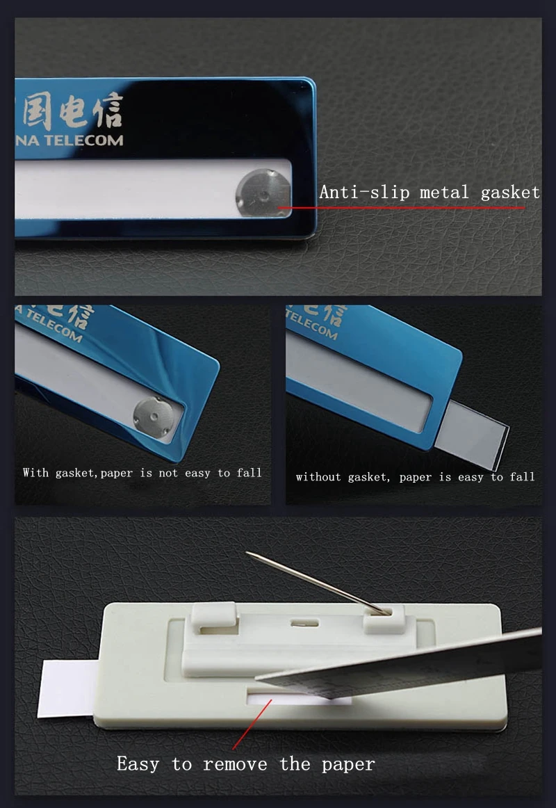 10pcs custom reusable name badge holder 7025mm name tags laser printing hotel staff pin badge with stainless steel plate (16)