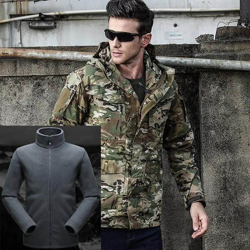 Зимняя флисовая подкладка и тактический Тренч M65, Мужское пальто, армейские военные водонепроницаемые пальто, ветровка с капюшоном, верхняя одежда, весенняя одежда - Цвет: CP fleece liner