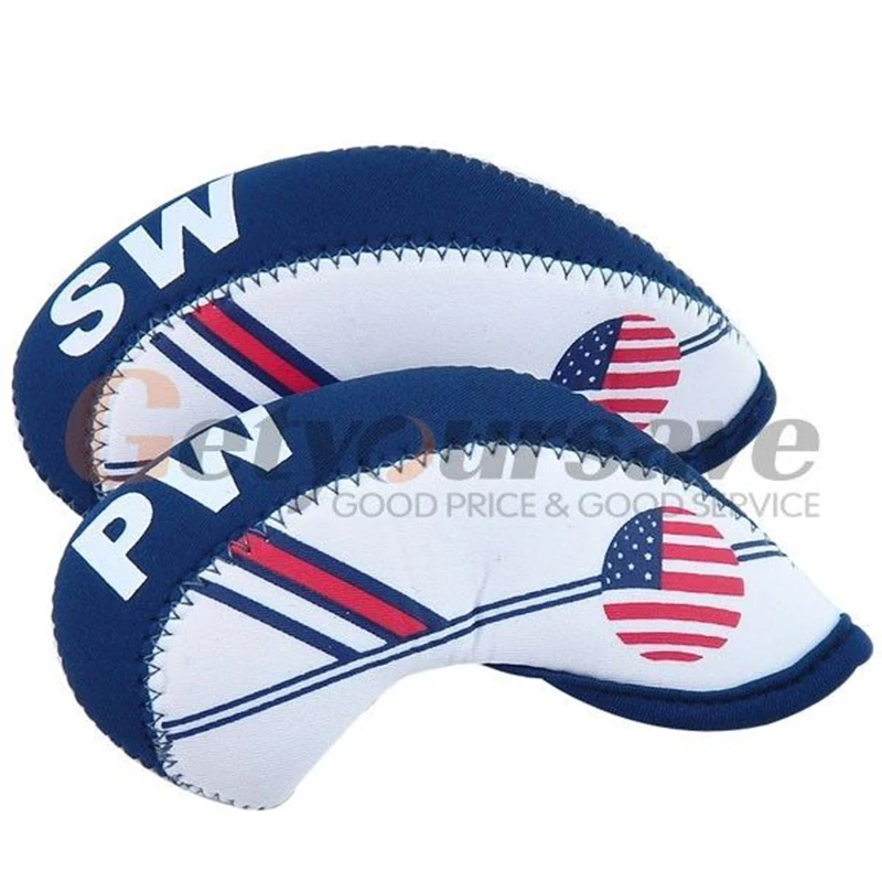 جديد 10 pcs الأبيض و الأزرق USA العلم النيوبرين نادي الغولف الحديد غطاء رأس غطاء الرأس