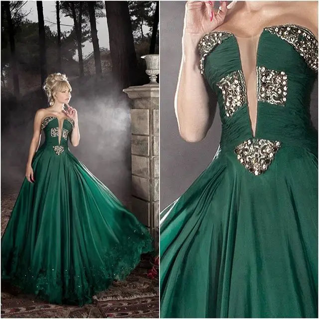 dark emerald green ball gown