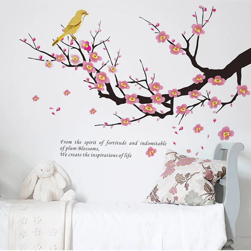 Птички на ветке цветы сливы дерево из ПВХ настенные художественные наклейки для