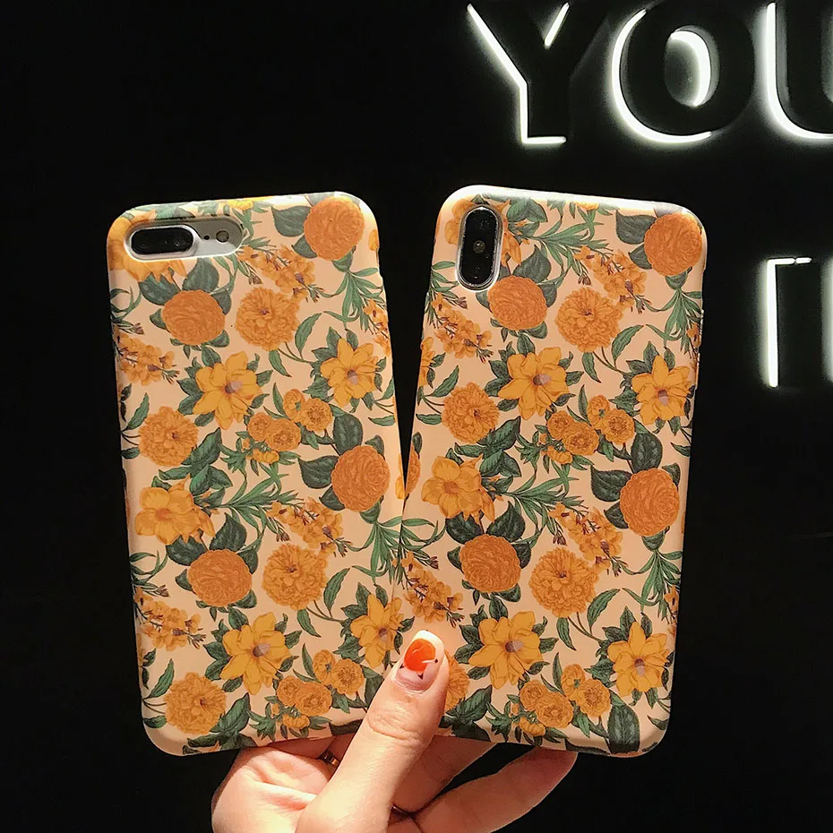 

liquid silicone case for iPhone8plus 7 7Plus 6 6s 6plus 6splus 8 X XS XR XSMAX soft TPU french revival of the yellow flower