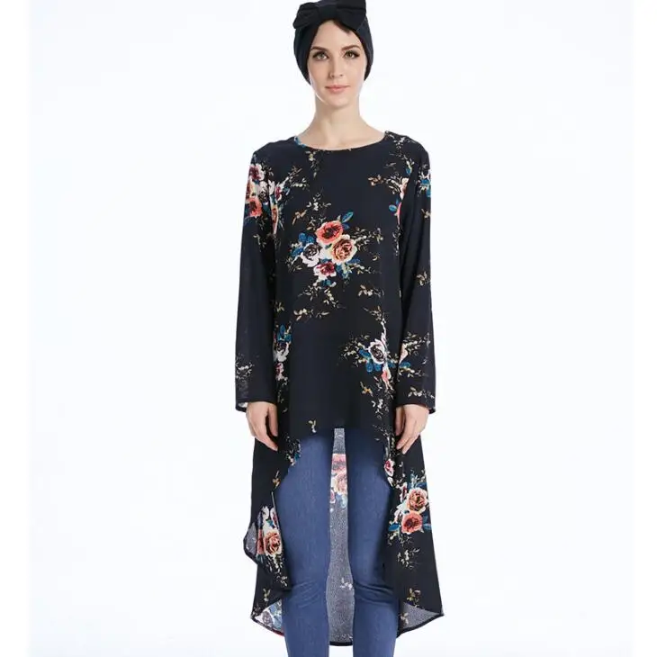 Muslim Clothing Women Top Blouse Long Sleeve Floral Printed Shirt Muslimah Islamic Turkish Turkey Saudi Arab Dubai Femme Wear