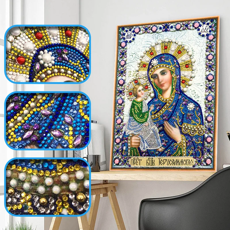 RUBOS DIY Diamond Painting Icons Theotokos Jerusalem Religion Diamond Embroidery 5D Big Bead Pearls Glass Mosaic 3D Crystal Sale (13)