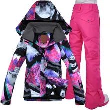 Дышащая водостойкая зимняя куртка+ брюки для девочек теплая одежда комплект Gsou snow/лыжи костюм для женщин наборы