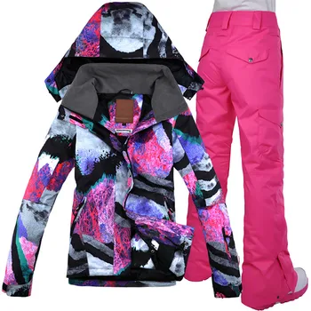 

Breathable Waterproof Snow Jacket+Pants Warm Clothes Set Free Shipping 2019 GSOU SNOW Ski Suit Women Sets Windproof