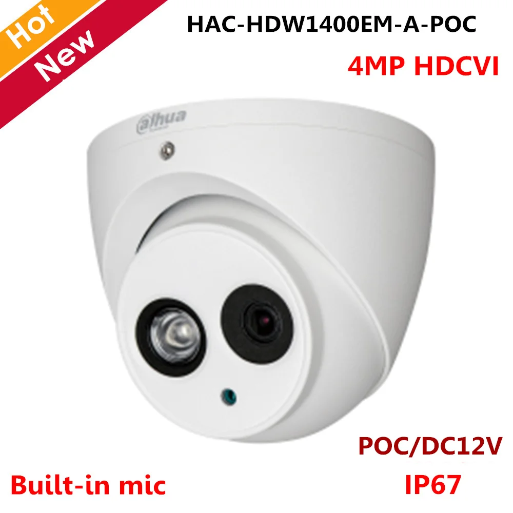 

Dahua 4MP HDCVI Camera POC Camera HAC-HDW1400EM-A-POC Built-in mic IR 50m POC DC12V for Indoor Outdoor IP67 CCTV Camera